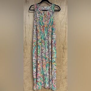 Ott Dress Womens Medium Maxi Gray Floral Print Sleeveless Pockets When In Rome